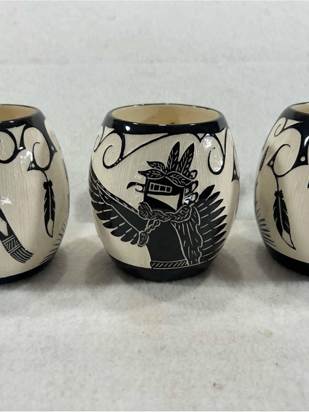 A.E.V. Lucario Laguna NM Native American Pottery Mugs Set of 3 Signed